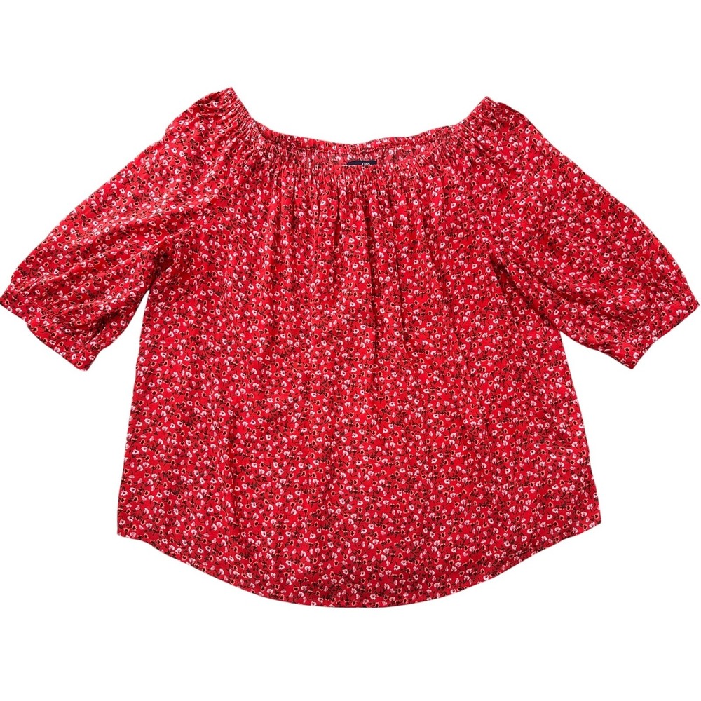 GAP Red Floral Off-the-Shoulder Short Sleeve Relaxed Top Women's XS Country